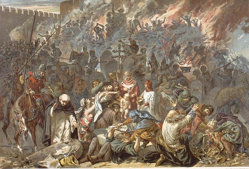 cuadro de la ano 1894 que representa la masacre de la poblacion judia de estrasburgo en el ano