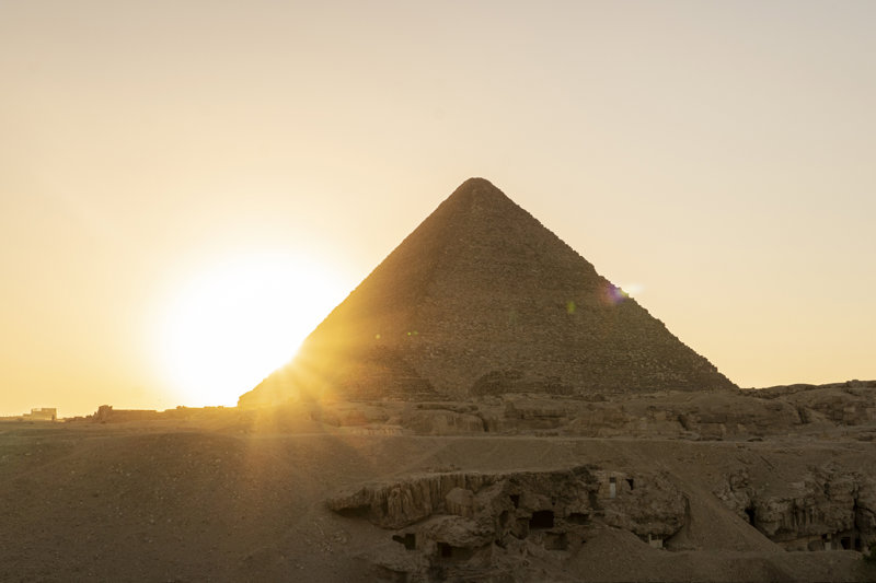 The Great Pyramid of Khufu at Giza illuminated by the rising sun