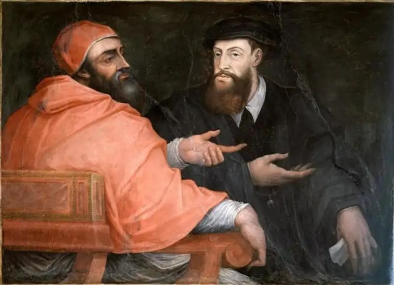 Clemente VII in conversazione con Carlo V