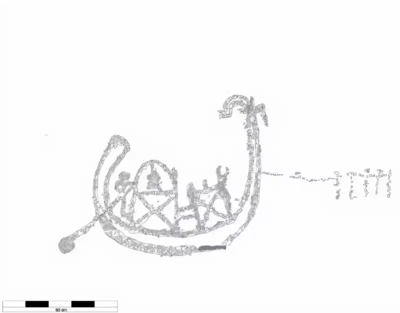 Desenho do navio gravado em um painel de rocha perto de Aswan.