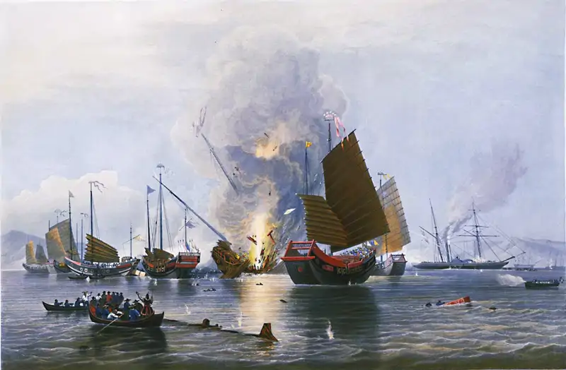 Destroying Chinese war junks, by E  Duncan