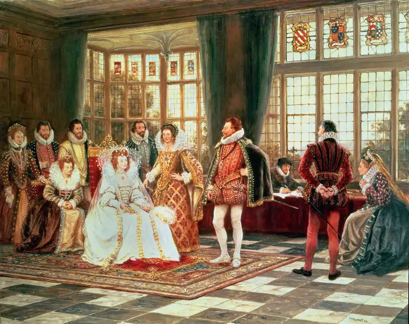 La reina Isabel I preside un tribunal.