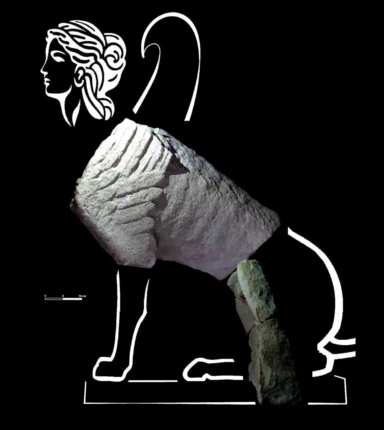 Reconstrucción de la esfinge romana del yacimiento de Caraca