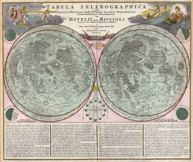 1707 Homann and Doppelmayr Map of the Moon Geographicus TabulaSelenographicaMoon doppelmayr 1707